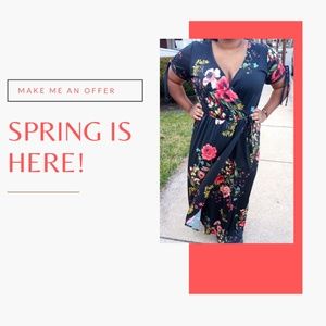 Maurices Black Floral Deep V Neck Long Maxi Dress